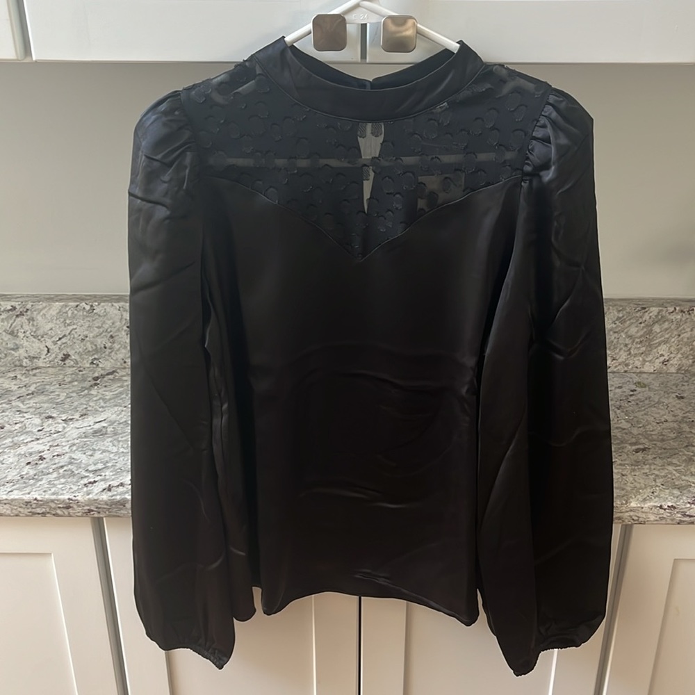 PLEIONE Black High Neck Long Sleeved Blouse
